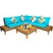 4 Pieces Patio Rattan Furniture Set with Wooden Side Table-Turquoise